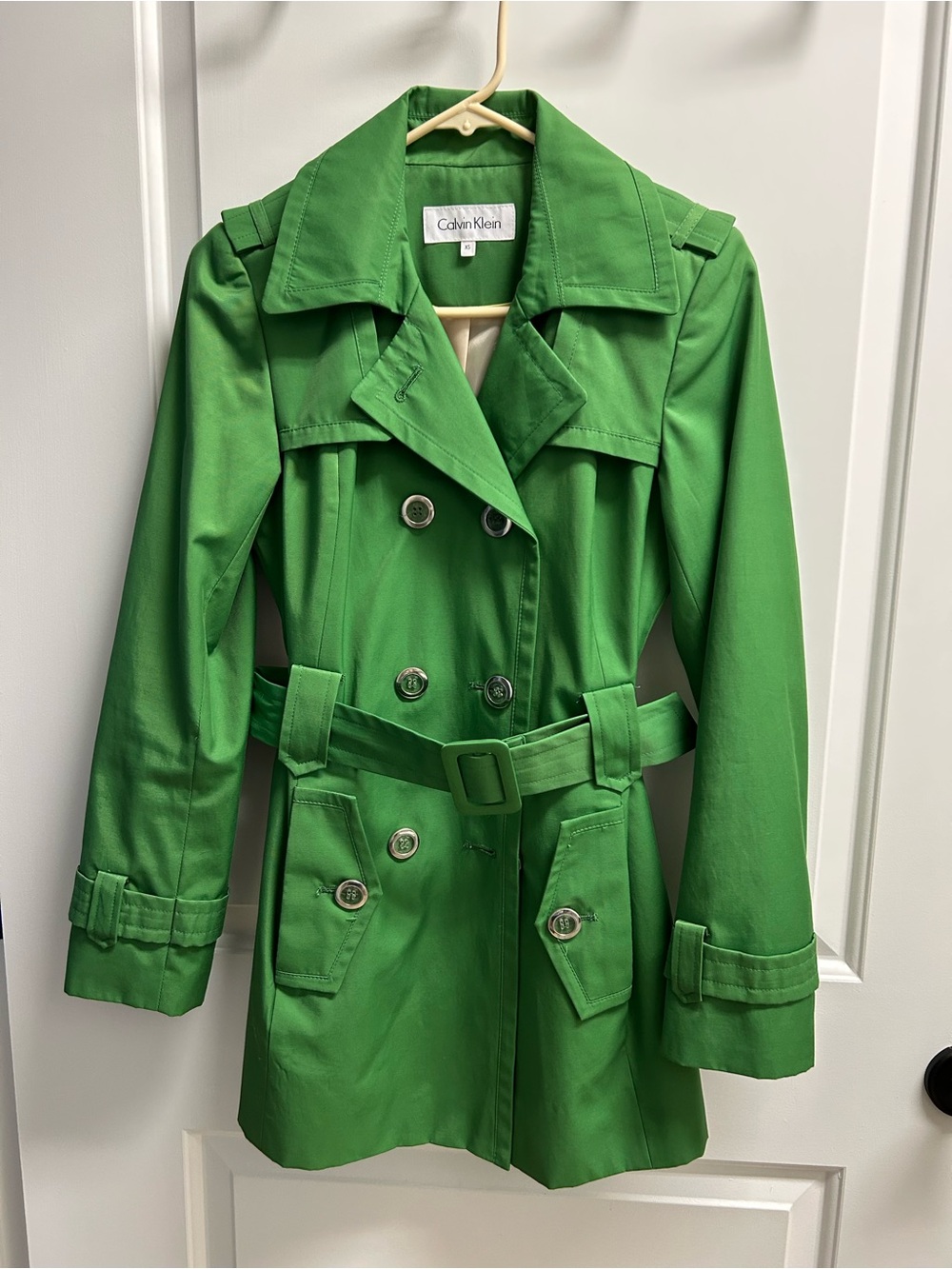 Calvin Klein Vibrant Green Double-Breasted Trench with Belt